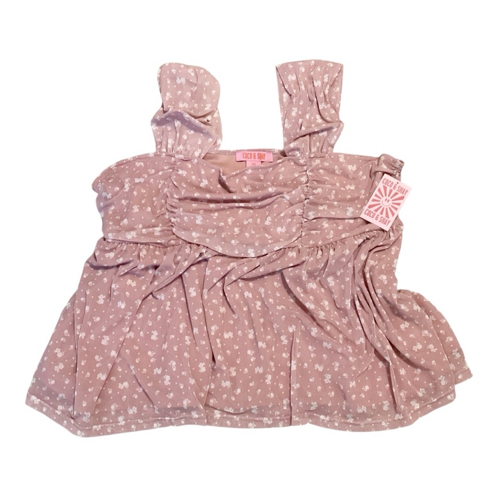 NWT Pink Ruffled top Delicate Floral Pattern Milkmaid babydoll Plus Size 3X